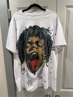400 Gram 100% Cotton White Graphic Men’s T‑Shirt with Colorful Face Illustration
